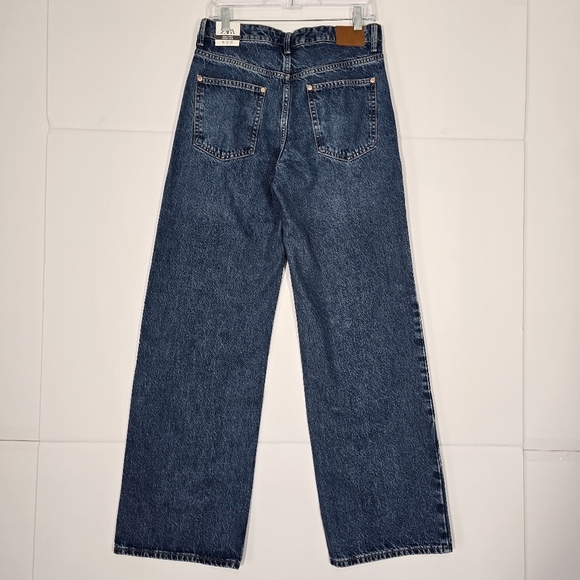 NWT Zara Wide Leg High Rise Jeans Boho Blue Size 4 - Picture 2 of 7
